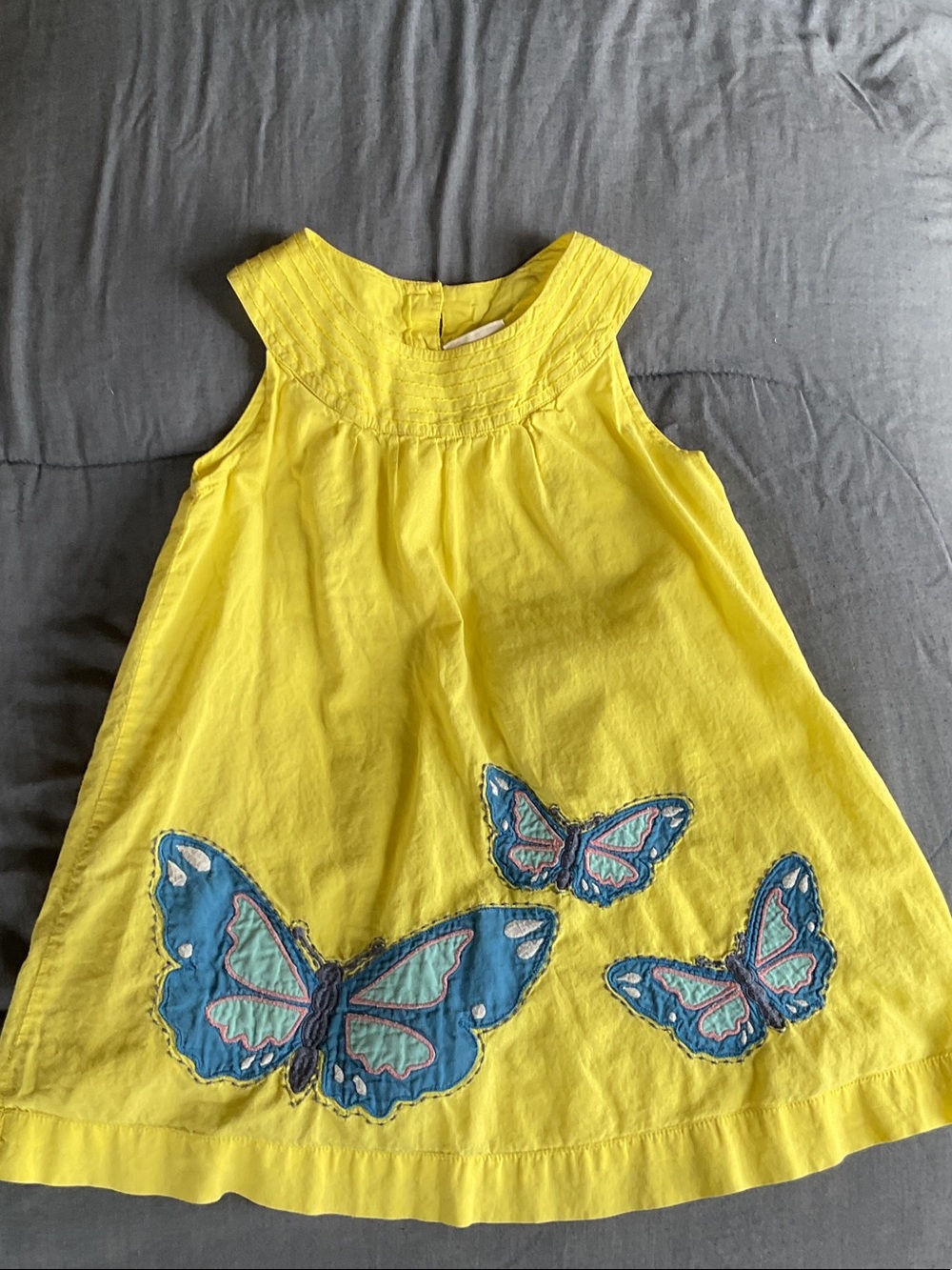 Mini Boden Yellow Dress with Blue Butterfly Appliqués